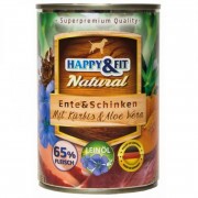 Happy&Fit Natural Dog konzerv kacsa, sonka sütőtökkel és aloe verával 400g