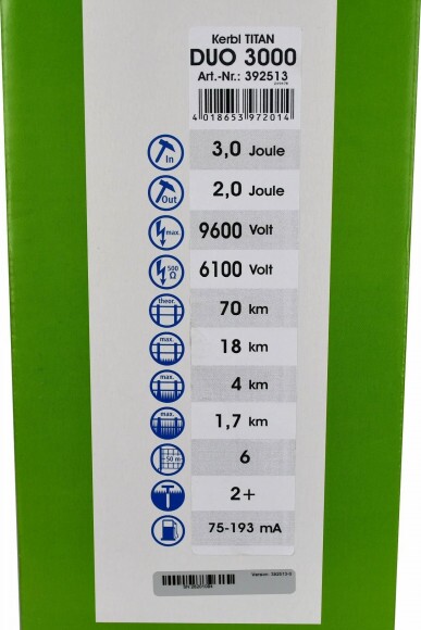 KERBL TITAN DUO 3000 villanypásztor készülék, 12V/230V, 2J