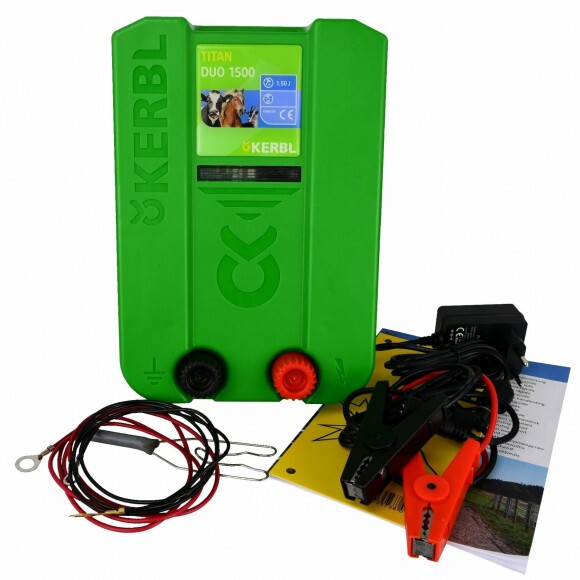 KERBL TITAN DUO 1500 villanypásztor készülék, 12V/230V, 1.5J