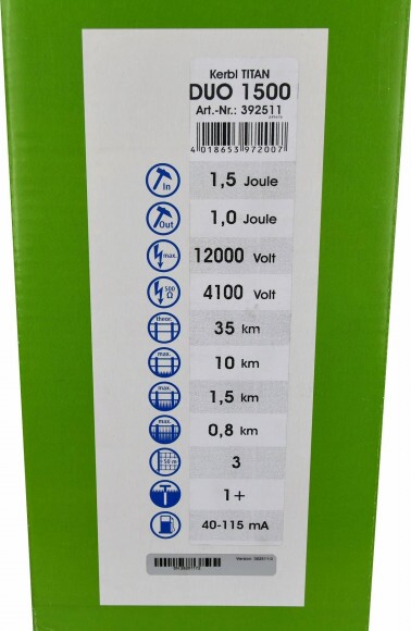 KERBL TITAN DUO 1500 villanypásztor készülék, 12V/230V, 1.5J