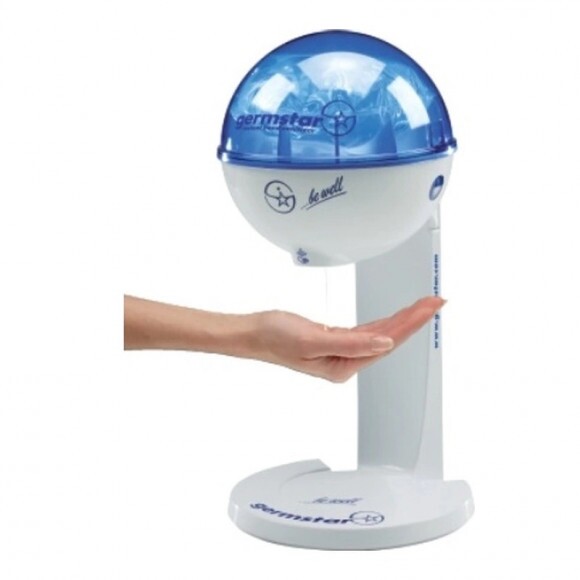 Germstar Kézfertőtlenítő Adagoló és fali tálcával, fehér-kék színben