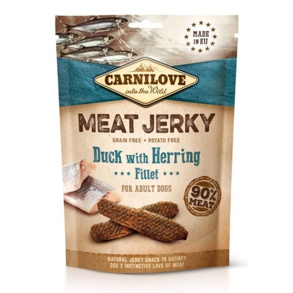 Carnilove Dog Jutalomfalat Jerky  Duck&Herring Fillet – kacsa hering filével 100g