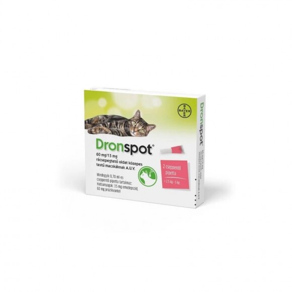 Dronspot 60 mg/15 mg féreghajtó rácsepegtető oldat közepes testű macskáknak 2x