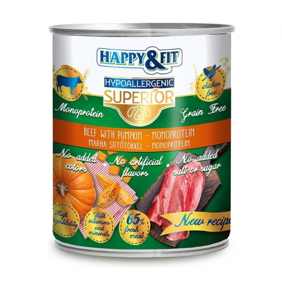 Happy&Fit Superior Dog Monoprotein Konzerv Marhahús sütőtökkel 800g