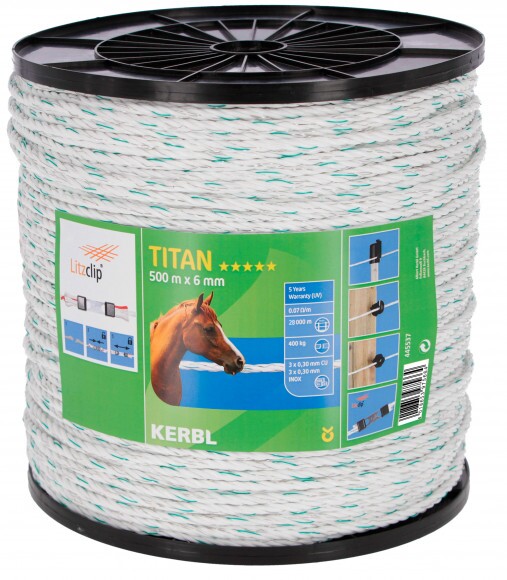 KERBL TITAN vp vezeték, 500 m, 6mm, fehér/zöld