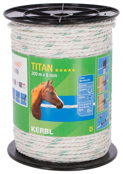 KERBL TITAN vp vezeték, 200 m, 6 mm, fehér/zöld
