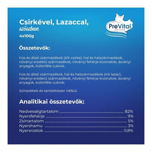 Prevital Alutasakos Macskaeledel Csirke-Lazac 4x100g Multipack