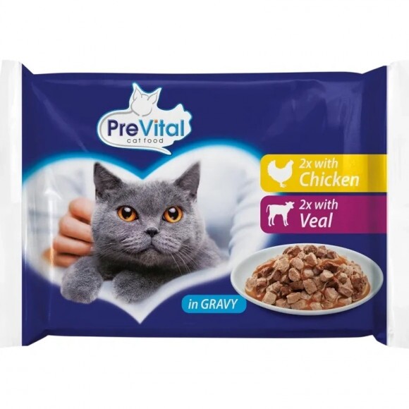 Prevital Alutasakos Macskaeledel 4x 100g ( 2db Csirke, 2db Borjú) Multipack