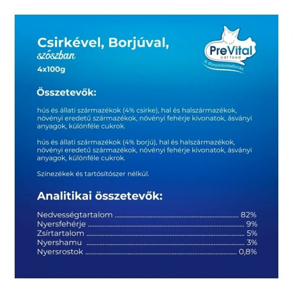 Prevital Alutasakos Macskaeledel 4x 100g ( 2db Csirke, 2db Borjú) Multipack